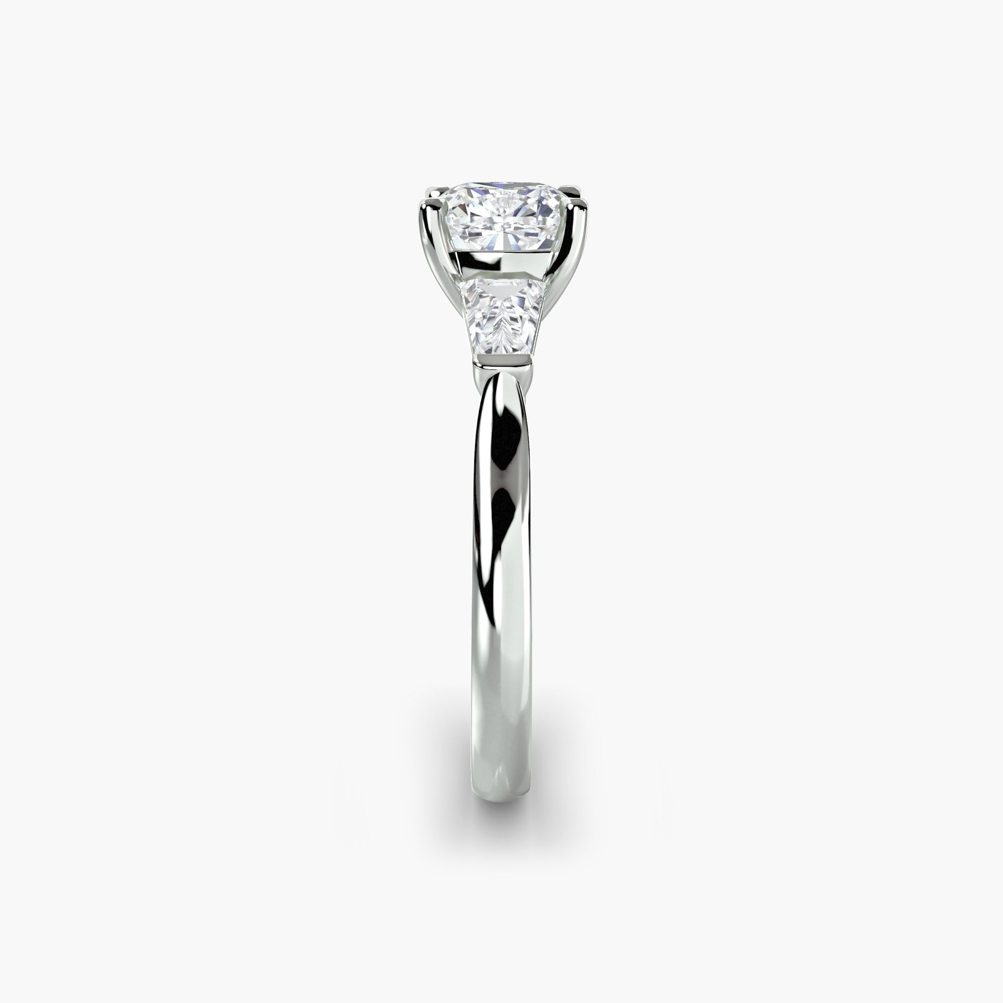Cushion Three Stone Tapered Baguette Ring