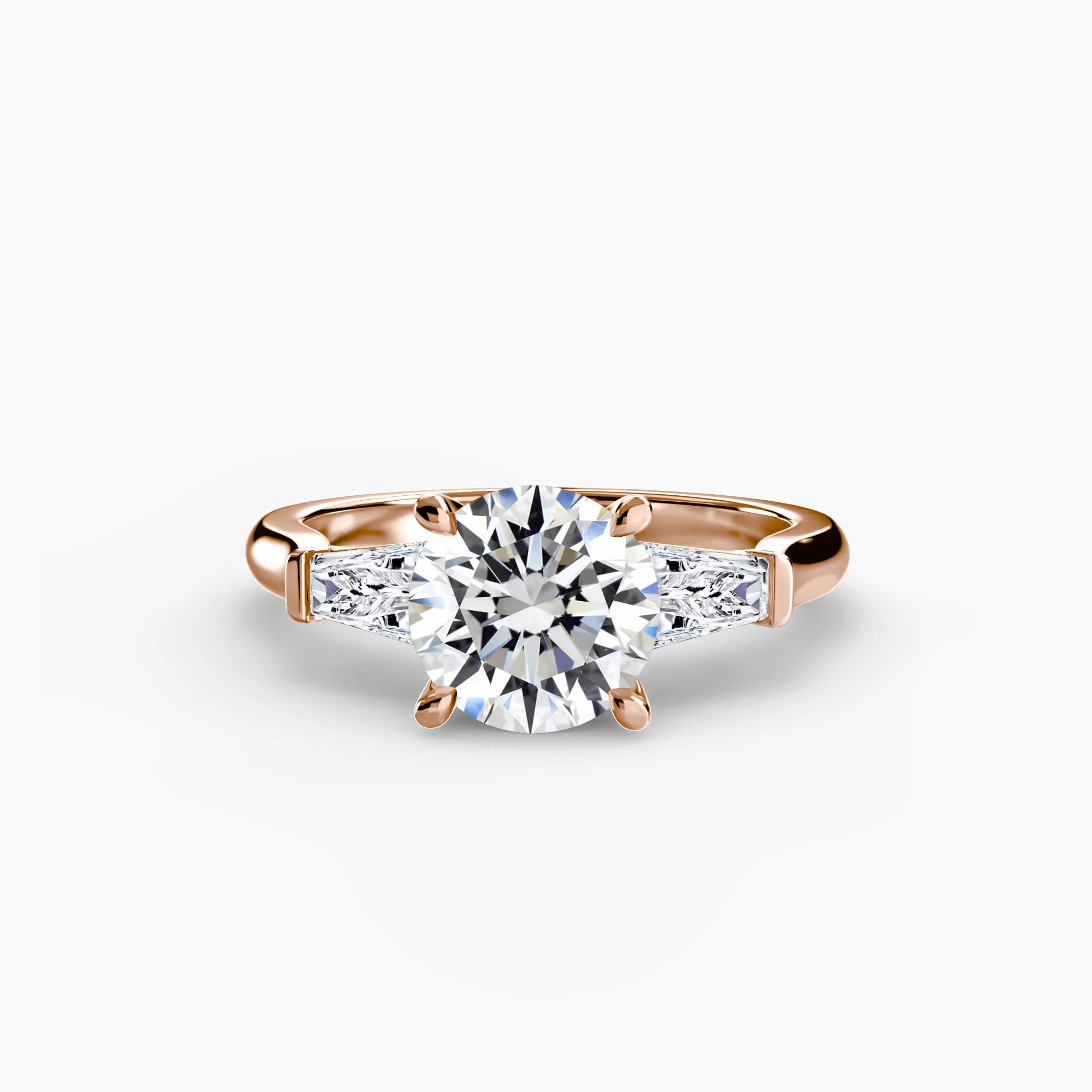 Round Three Stone Tapered Baguette Ring