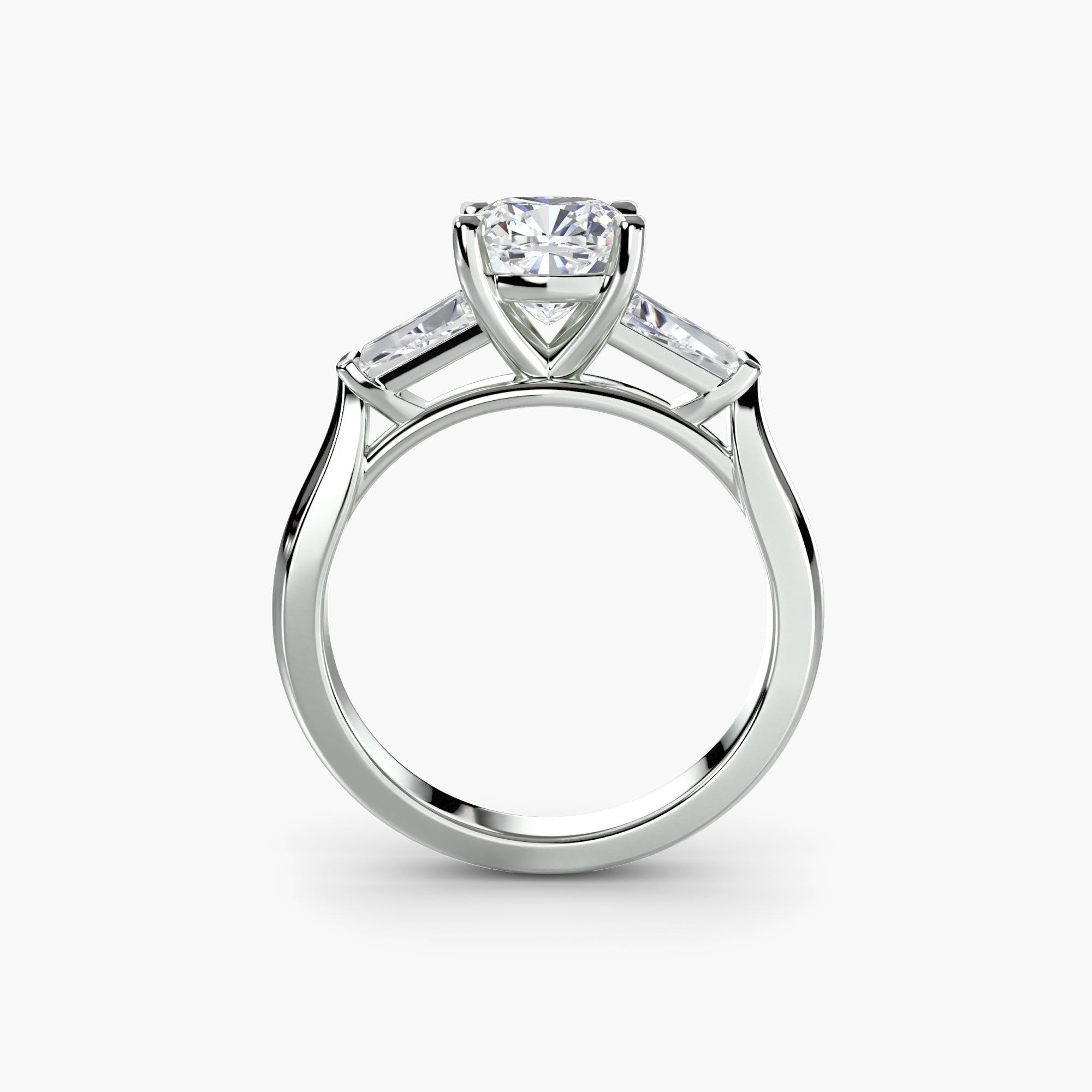 Cushion Three Stone Tapered Baguette Ring