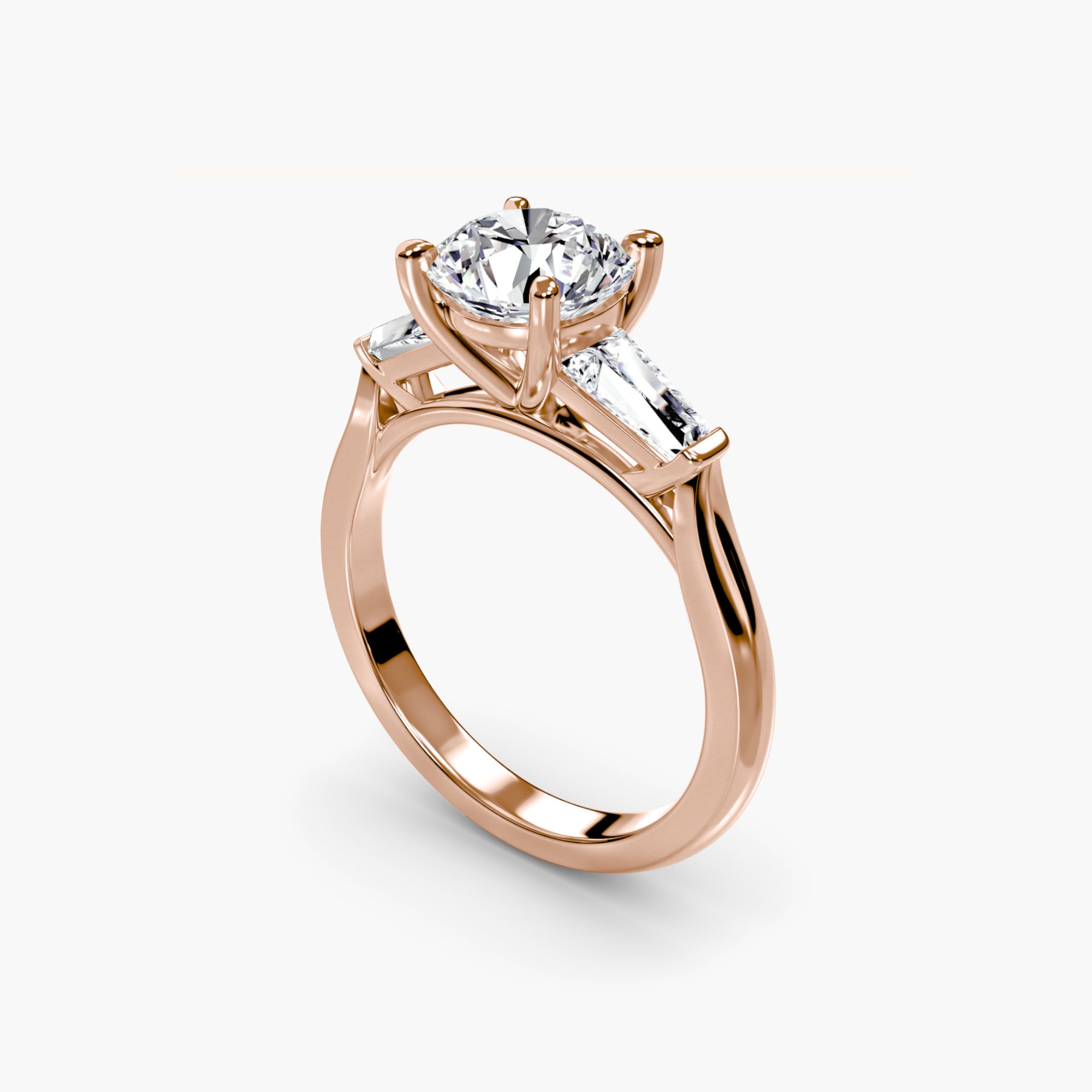 Round Three Stone Tapered Baguette Ring
