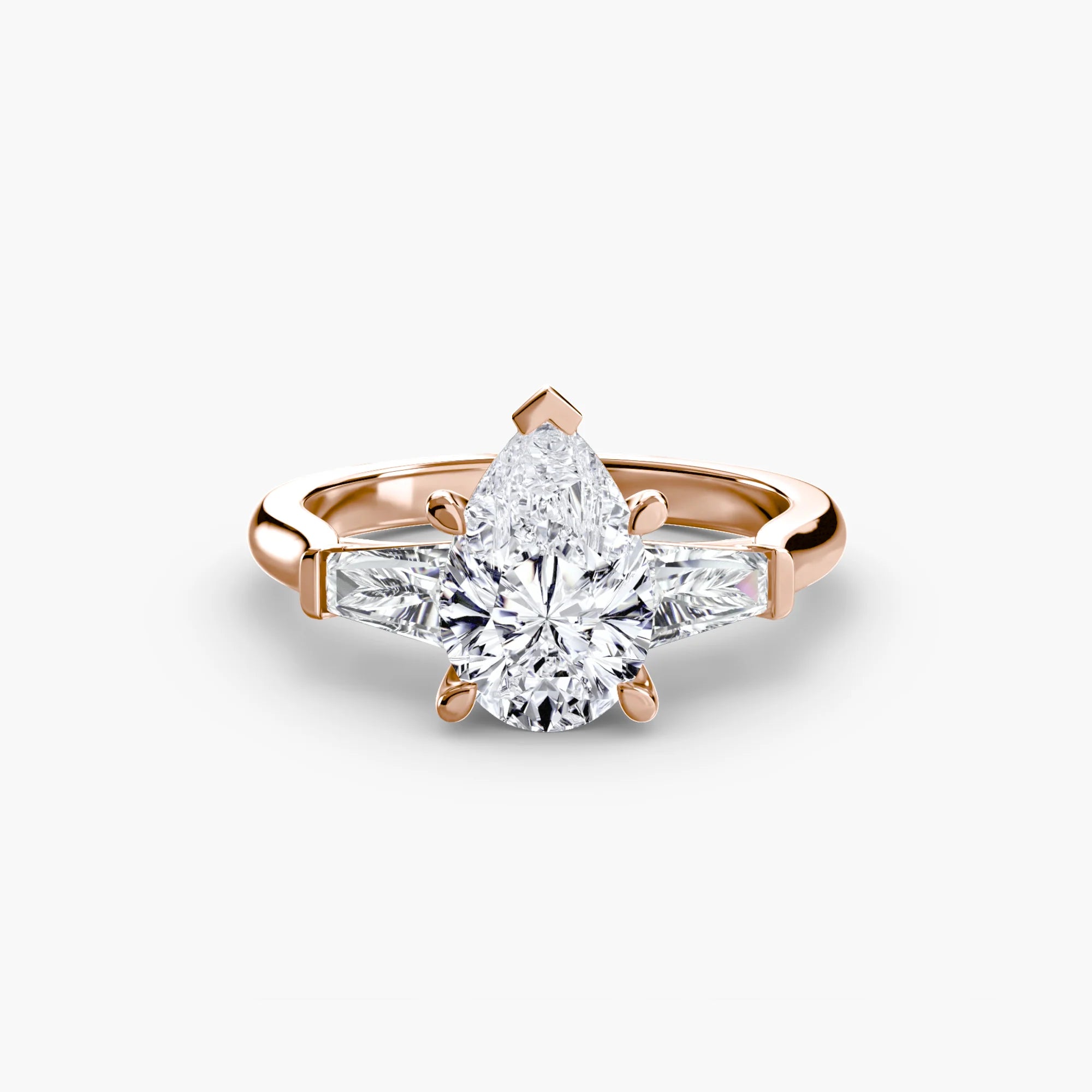 Pear Three Stone Tapered Baguette Ring