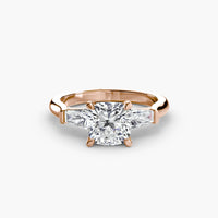 Cushion Three Stone Tapered Baguette Ring