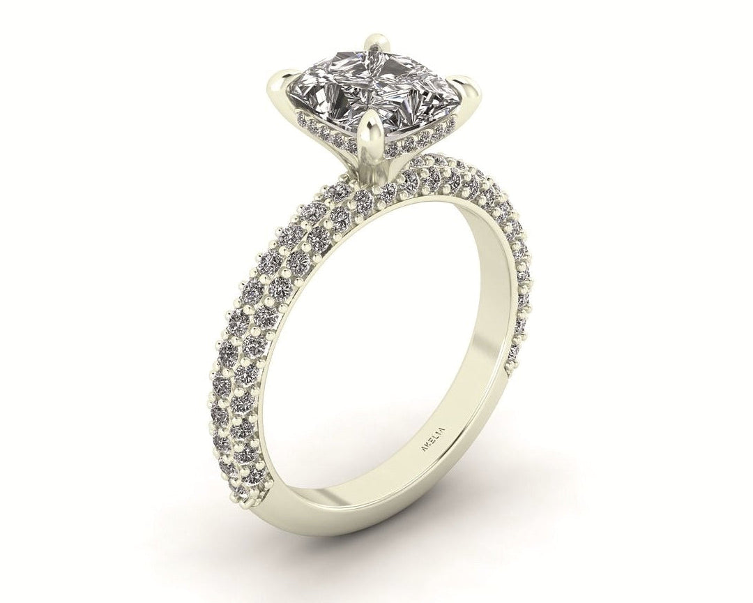Celeste Cushion Gallery Three Row Micro Pavé Engagement Ring