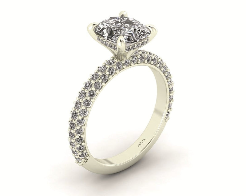 Celeste Cushion Gallery Three Row Micro Pavé Engagement Ring