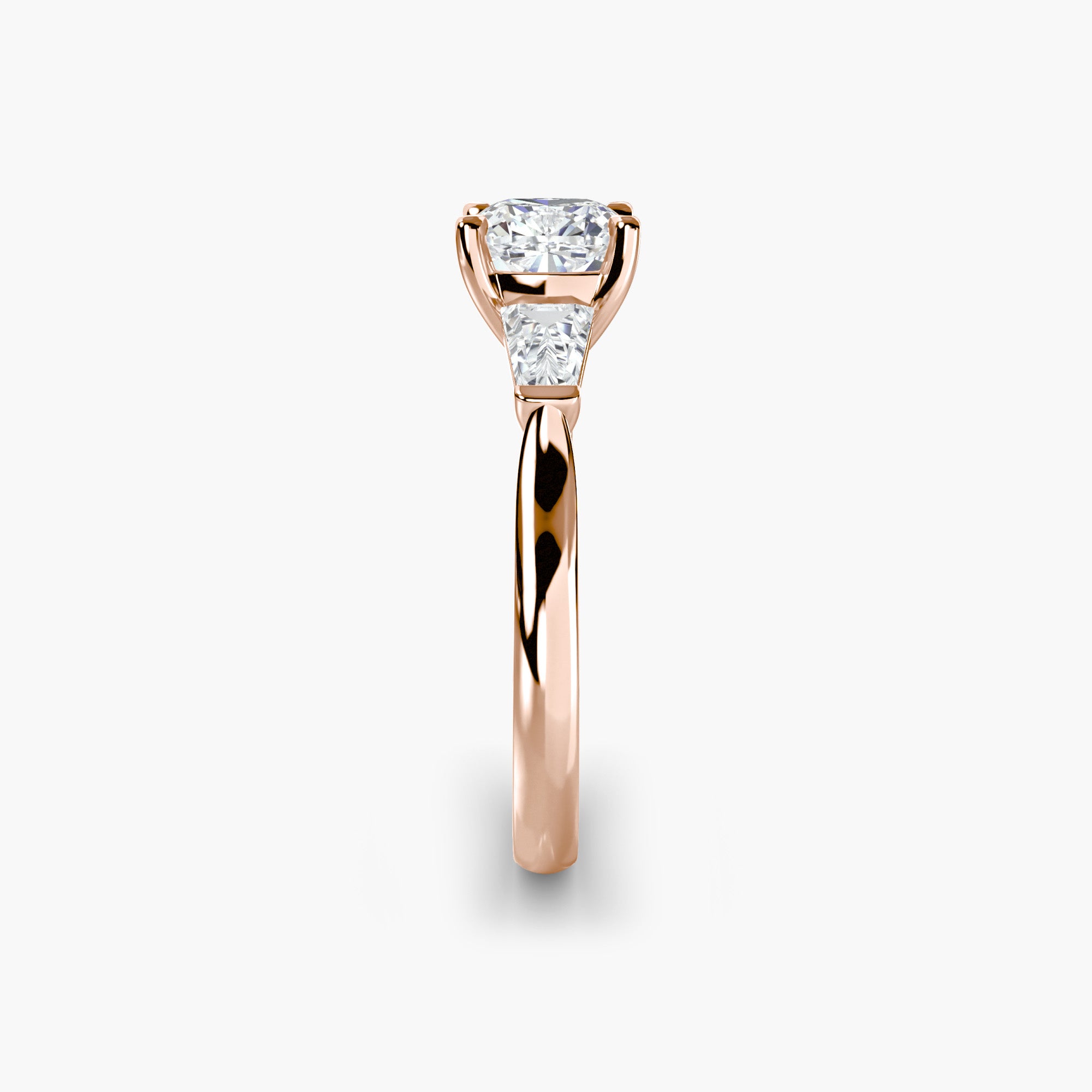 Cushion Three Stone Tapered Baguette Ring