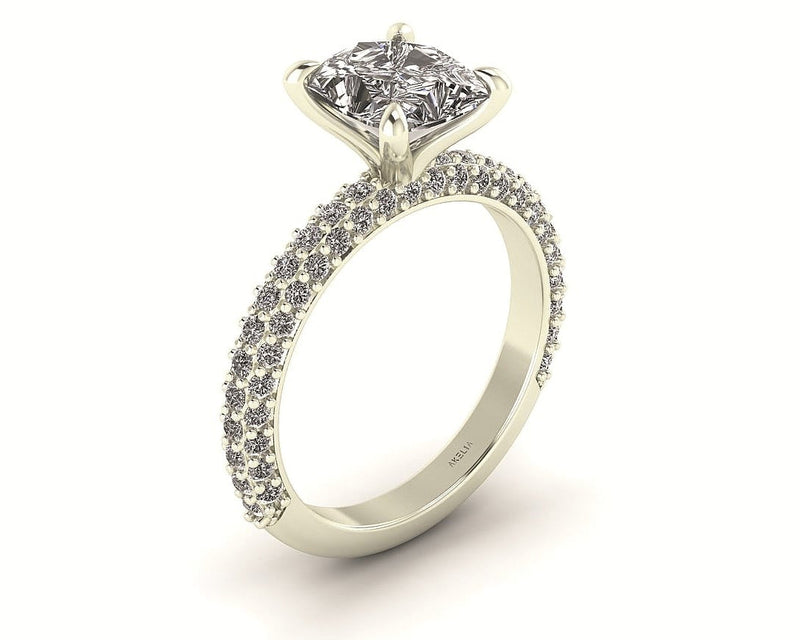 Celeste Cushion Three Row Micro Pavé Engagement Ring