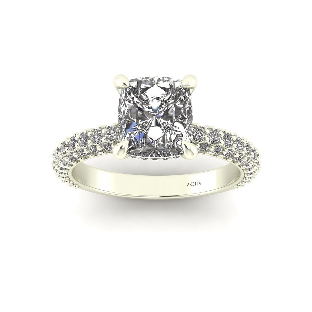 Celeste Cushion Gallery Three Row Micro Pavé Engagement Ring