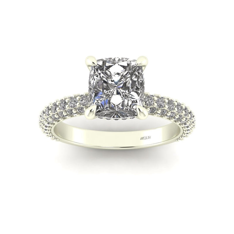 Celeste Cushion Gallery Three Row Micro Pavé Engagement Ring