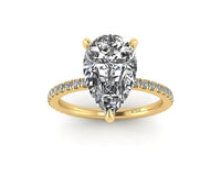 Pear Diamond Set Prongs Gallery Engagement Ring with Pavé Band
