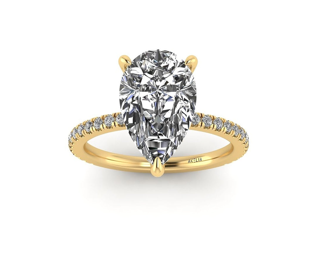 Pear Diamond Set Prongs Gallery Engagement Ring with Pavé Band
