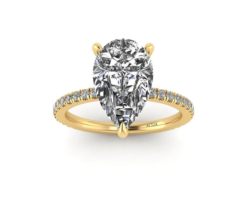 Pear Diamond Set Prongs Gallery Engagement Ring with Pavé Band