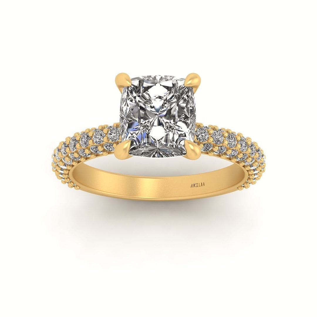 Celeste Cushion Three Row Micro Pavé Engagement Ring