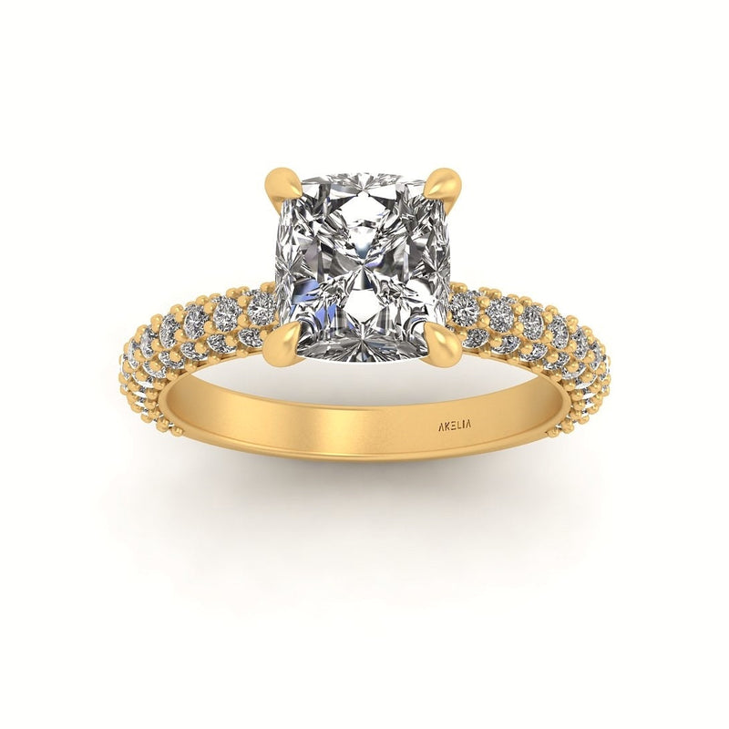 Celeste Cushion Three Row Micro Pavé Engagement Ring