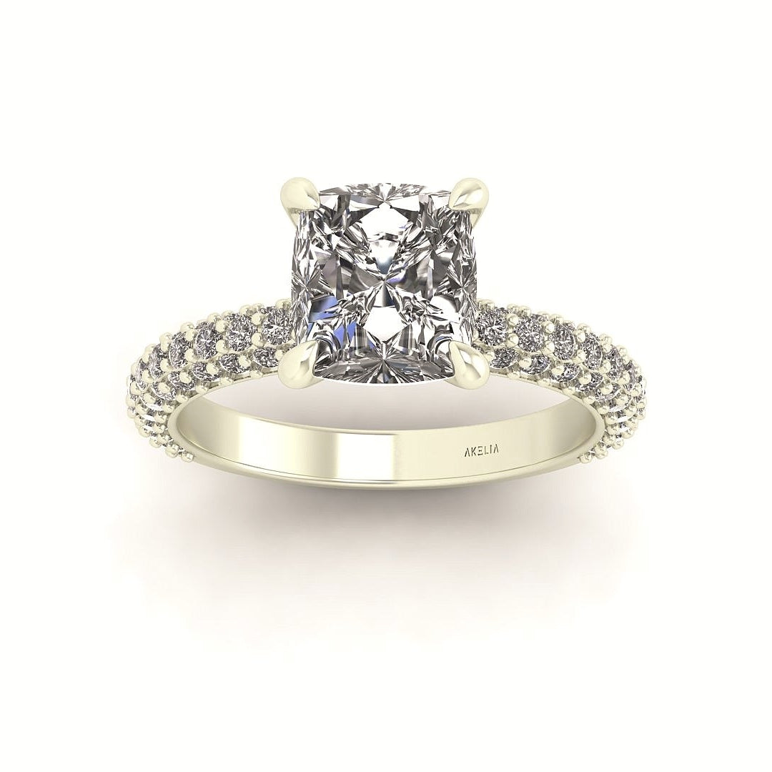 Celeste Cushion Three Row Micro Pavé Engagement Ring