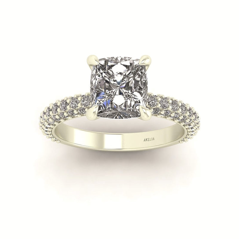 Celeste Cushion Three Row Micro Pavé Engagement Ring
