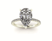 Pear Diamond Set Prongs Gallery Engagement Ring with Pavé Band
