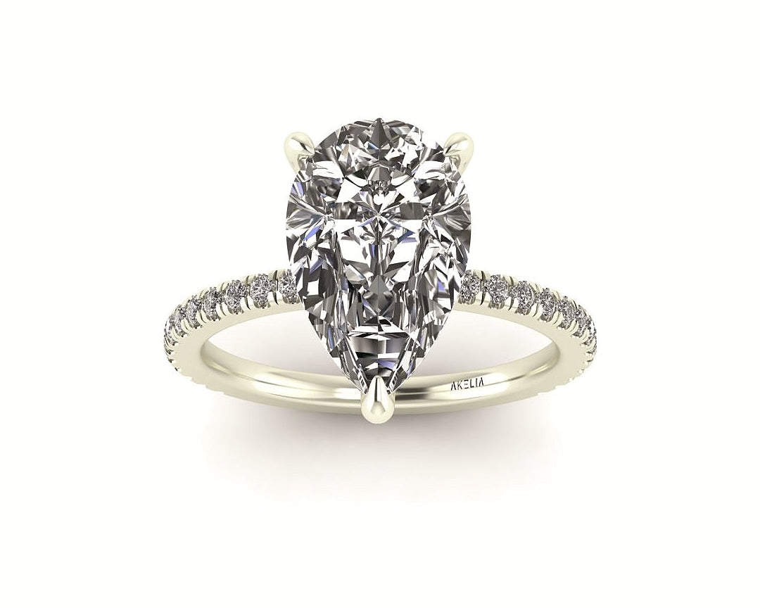 Pear Diamond Set Prongs Gallery Engagement Ring with Pavé Band