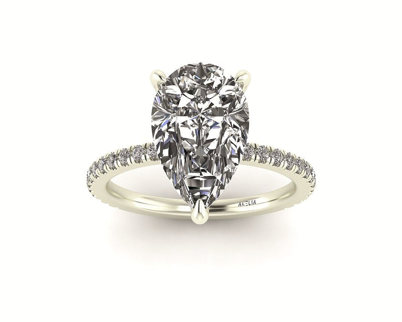 Pear Diamond Set Prongs Gallery Engagement Ring with Pavé Band