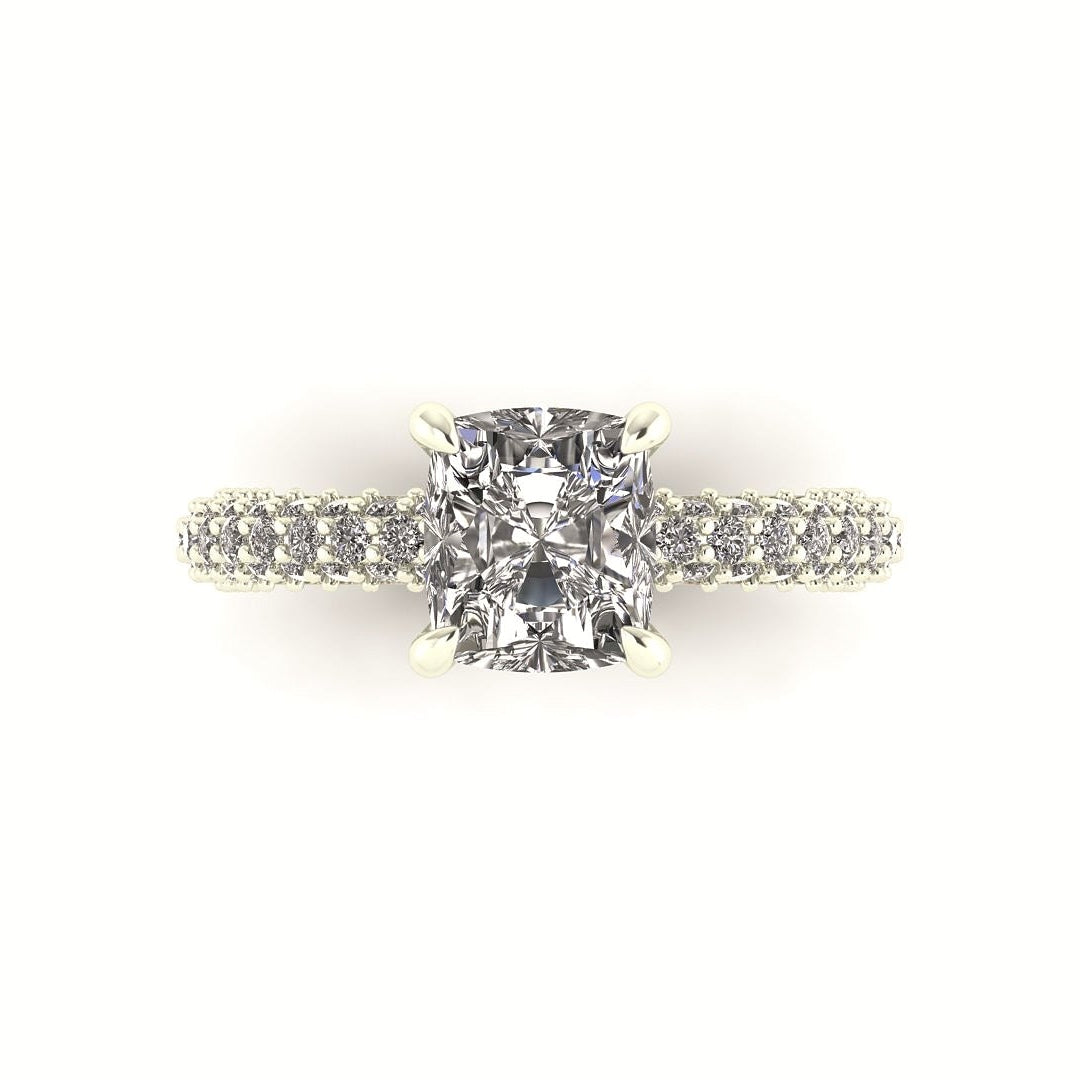 Celeste Cushion Gallery Three Row Micro Pavé Engagement Ring