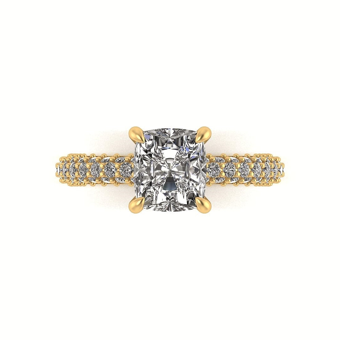 Celeste Cushion Three Row Micro Pavé Engagement Ring