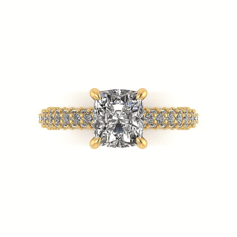 Celeste Cushion Three Row Micro Pavé Engagement Ring