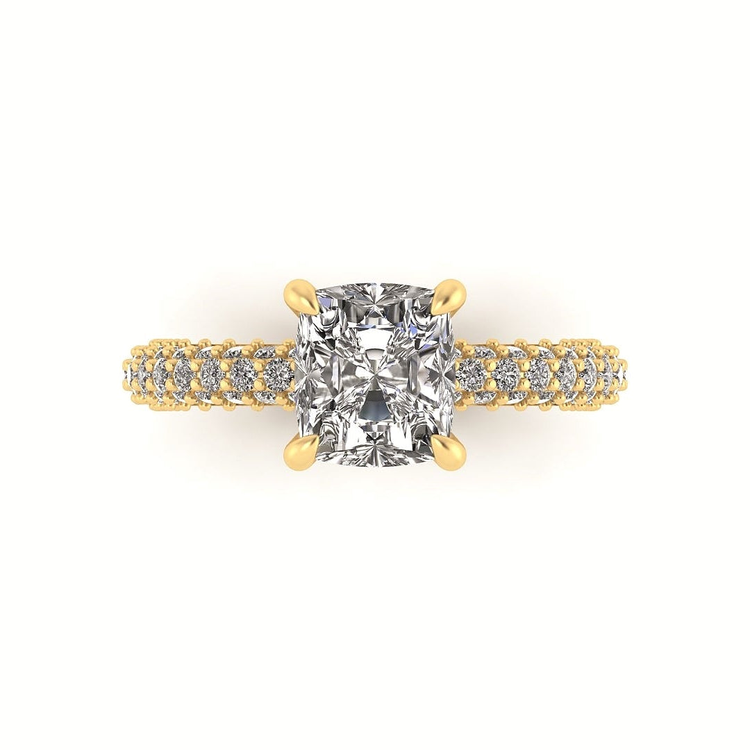 Celeste Cushion Gallery Three Row Micro Pavé Engagement Ring