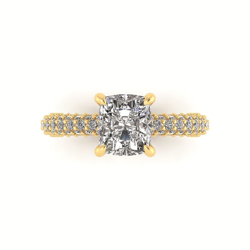 Celeste Cushion Gallery Three Row Micro Pavé Engagement Ring