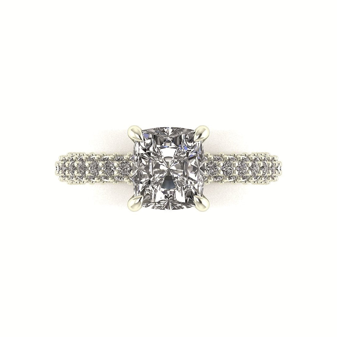 Celeste Cushion Three Row Micro Pavé Engagement Ring