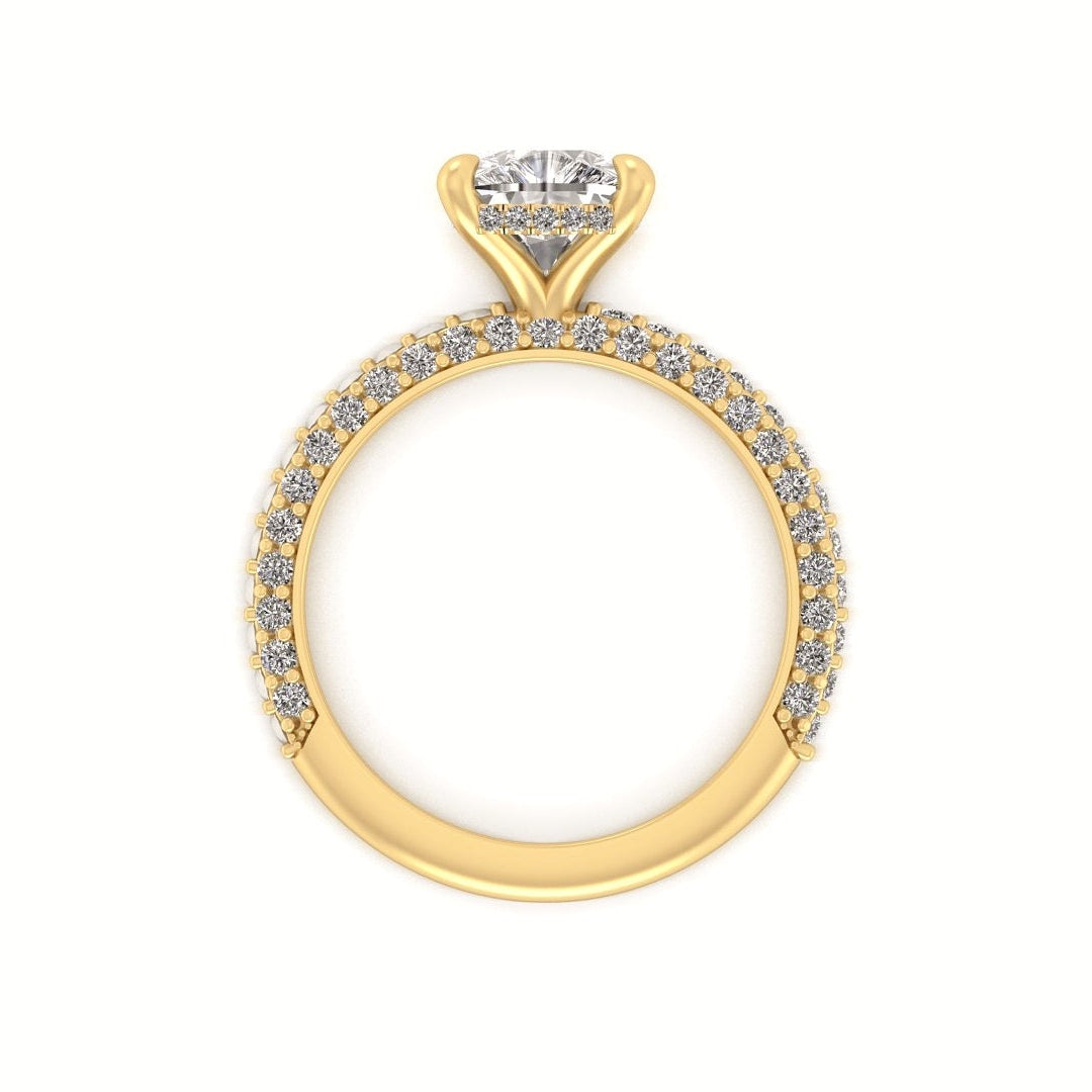 Celeste Cushion Gallery Three Row Micro Pavé Engagement Ring