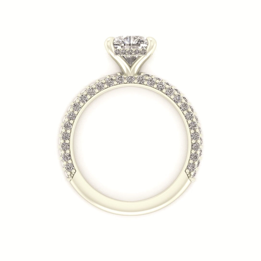 Celeste Cushion Gallery Three Row Micro Pavé Engagement Ring