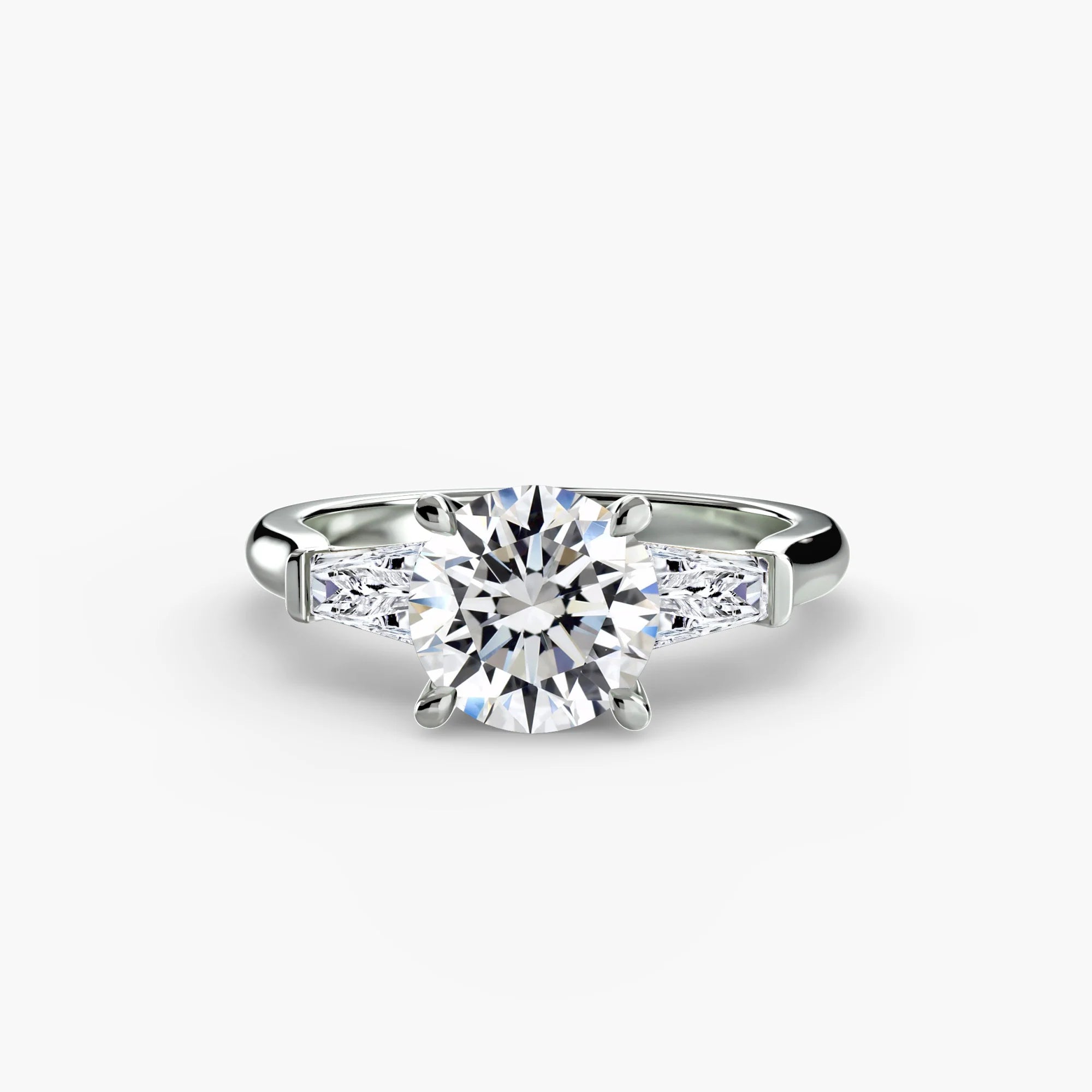 Round Three Stone Tapered Baguette Ring