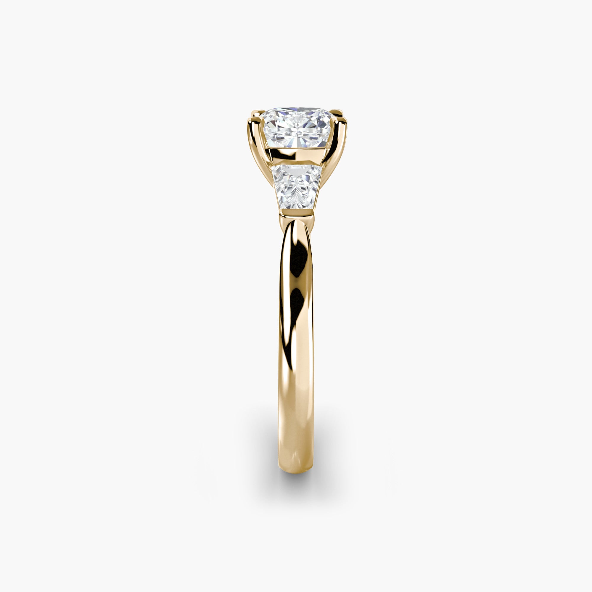 Cushion Three Stone Tapered Baguette Ring