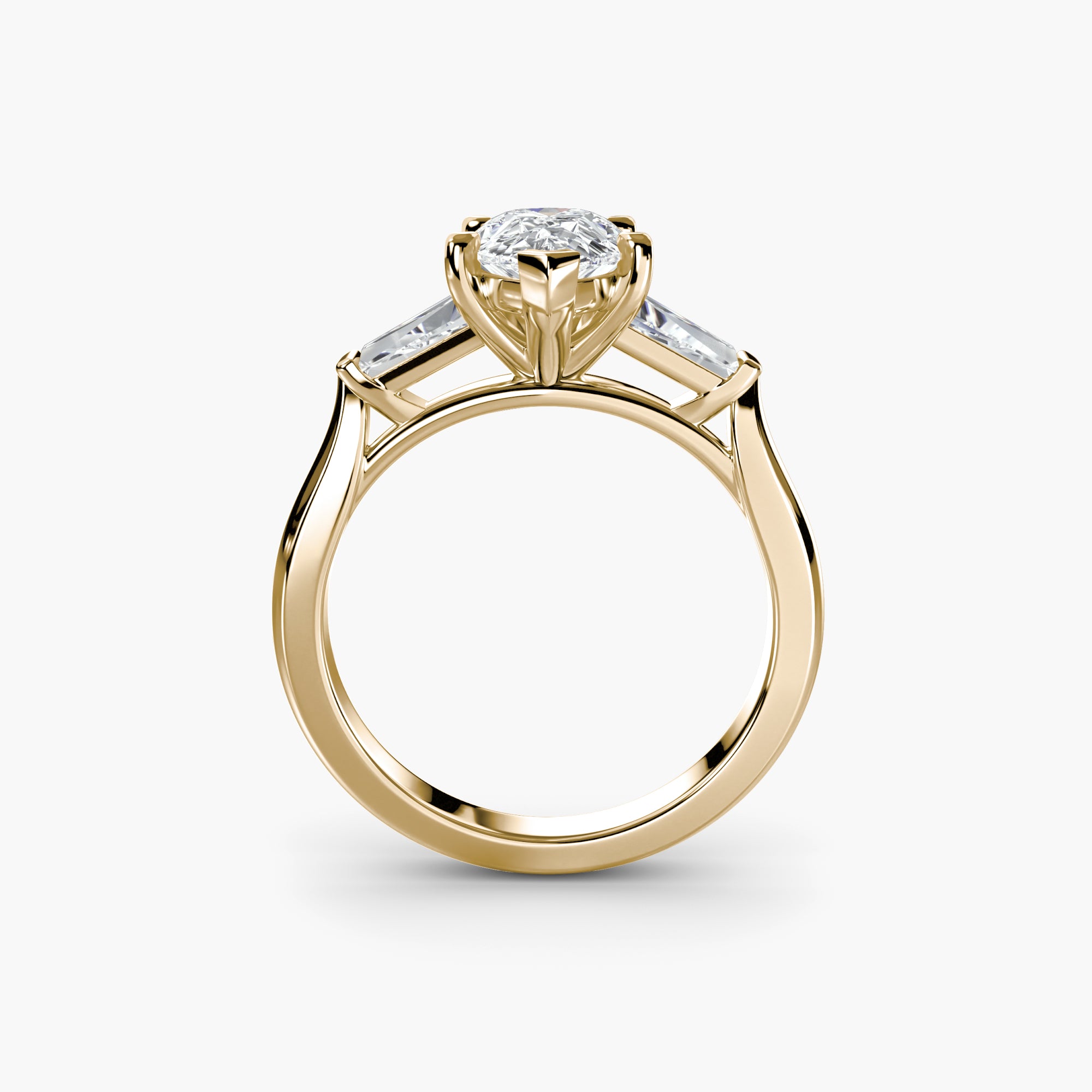Pear Three Stone Tapered Baguette Ring