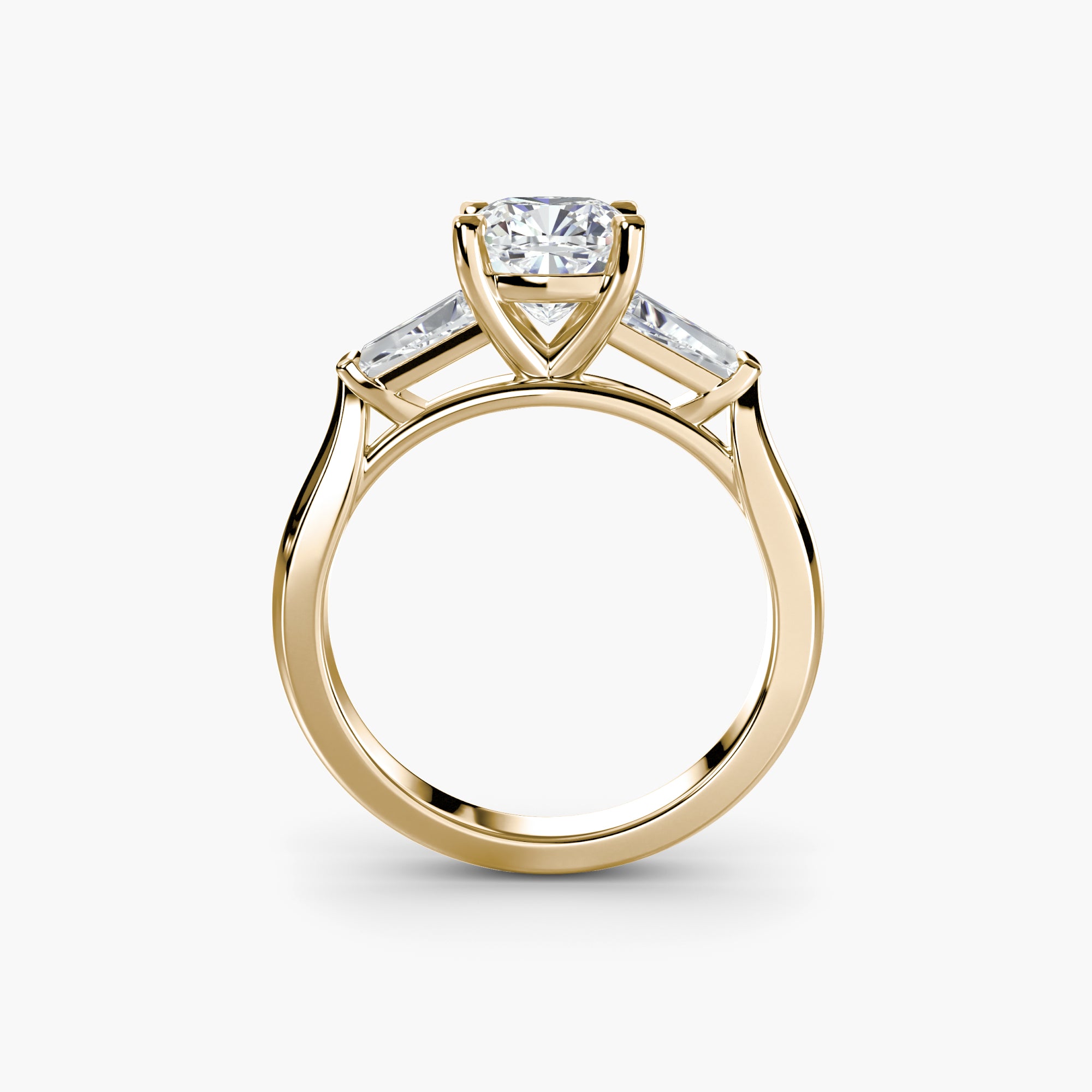 Cushion Three Stone Tapered Baguette Ring
