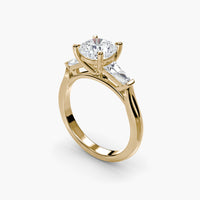 Cushion Three Stone Tapered Baguette Ring