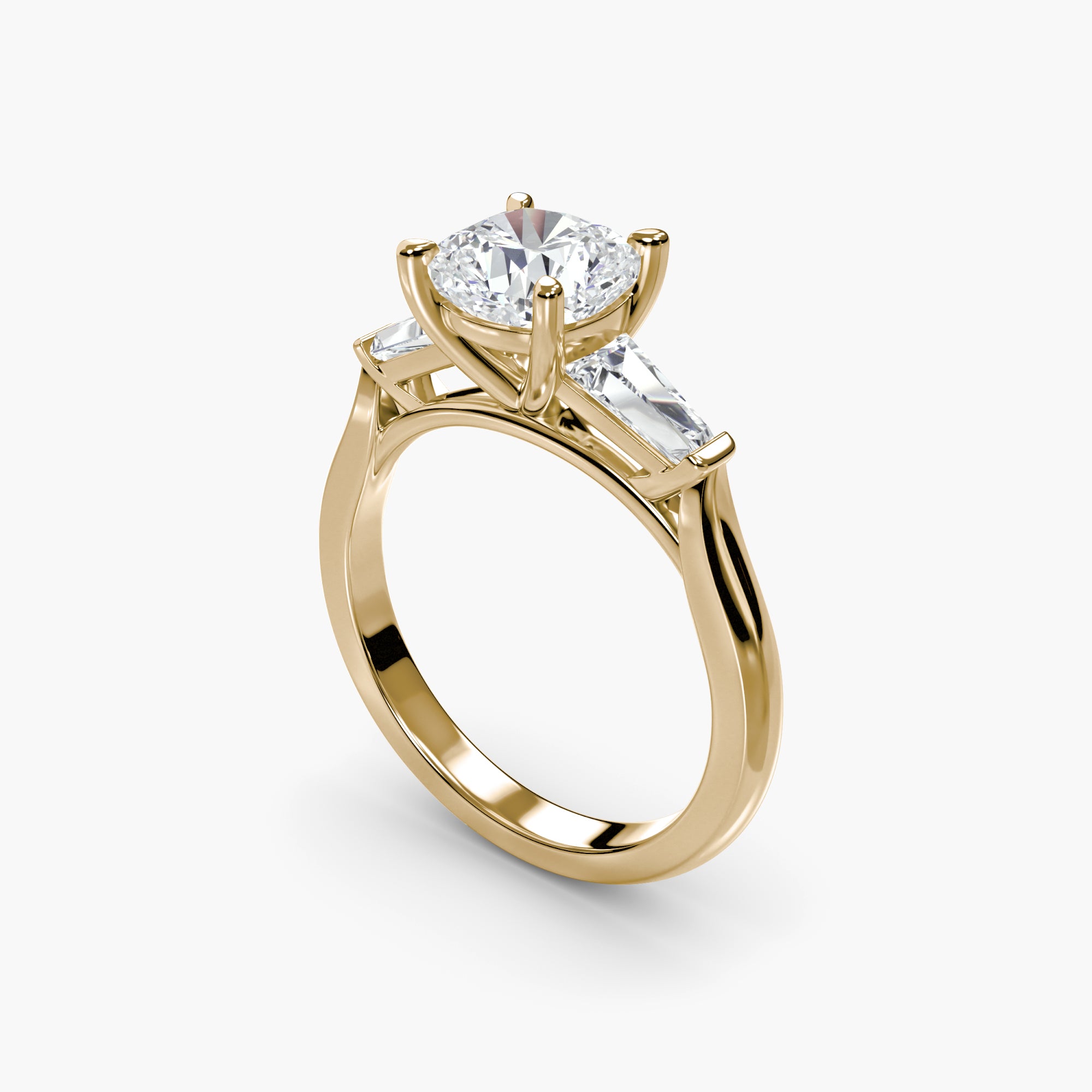 Cushion Three Stone Tapered Baguette Ring