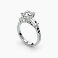 Cushion Three Stone Tapered Baguette Ring