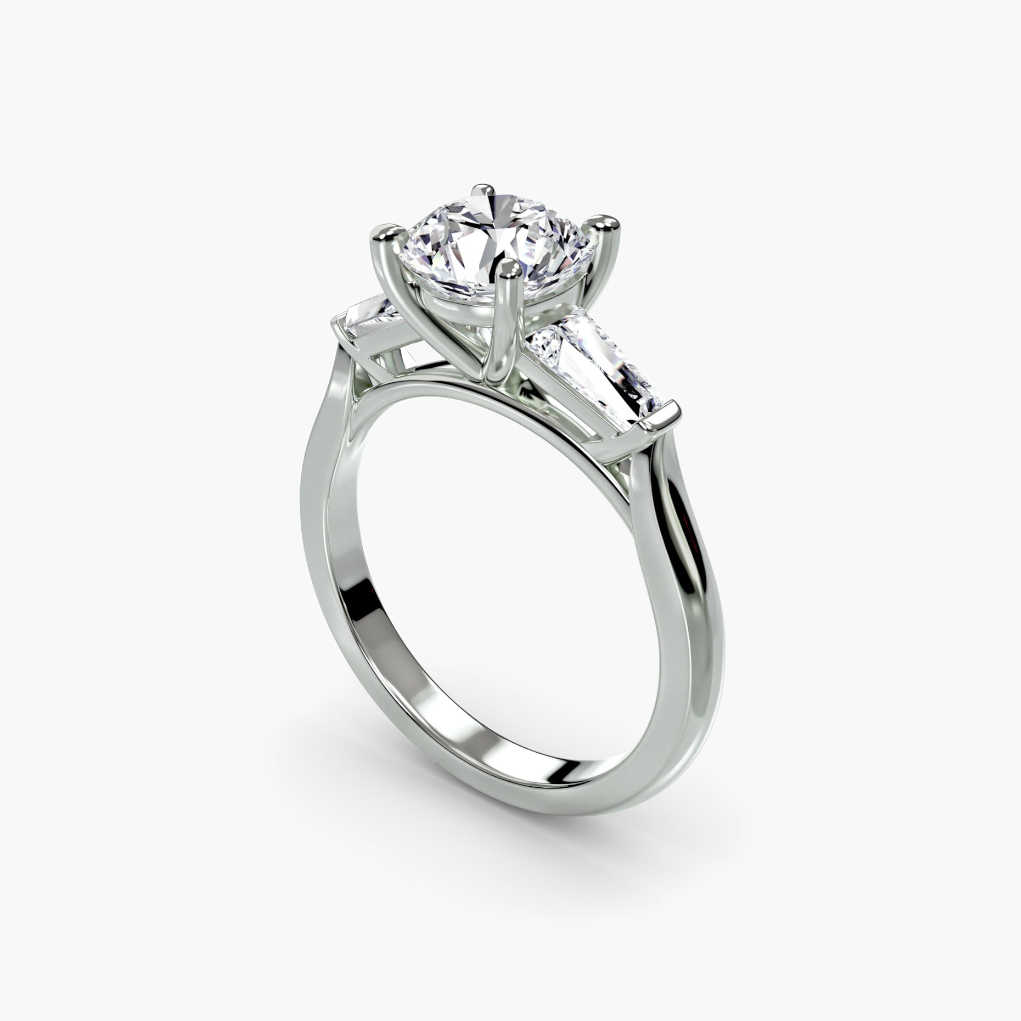 Cushion Three Stone Tapered Baguette Ring