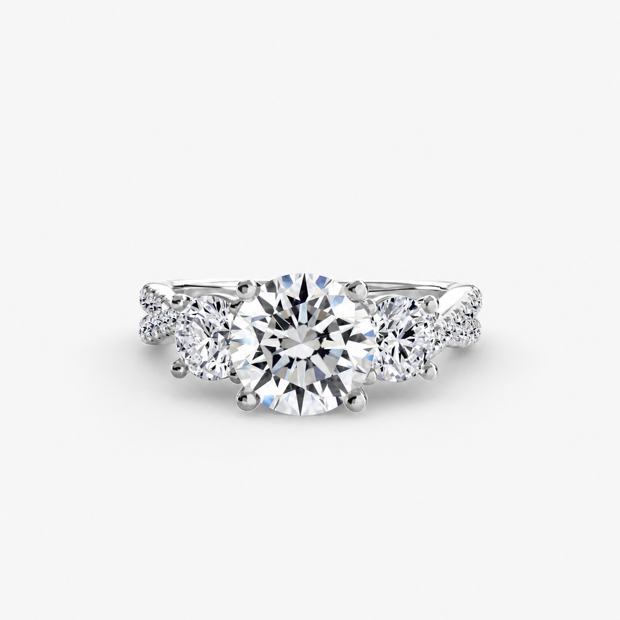 Round Three Stone Twist Pavé Ring