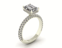 Celeste Emerald Hidden halo Three Row Micro Pavé Engagement Ring