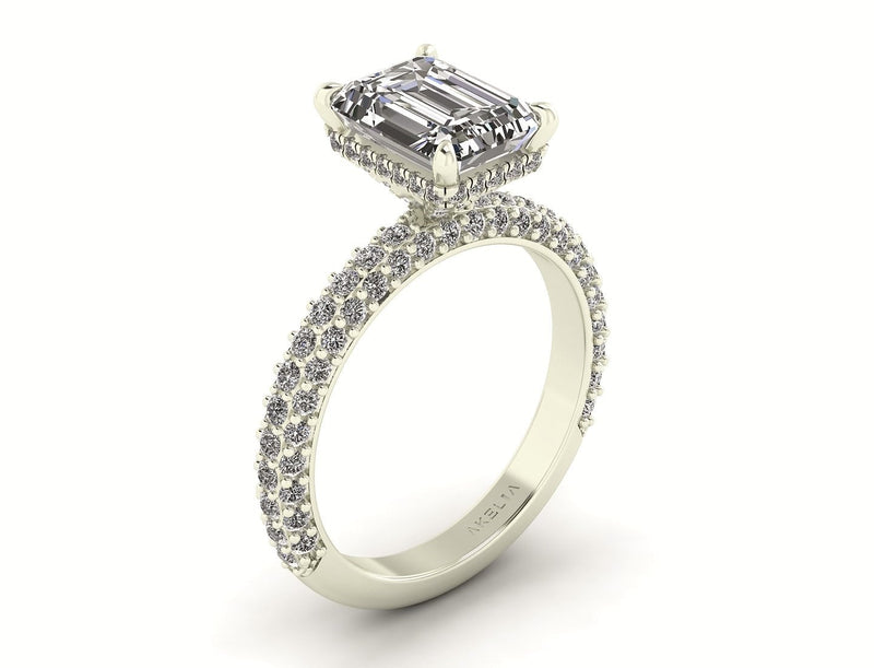 Celeste Emerald Hidden halo Three Row Micro Pavé Engagement Ring