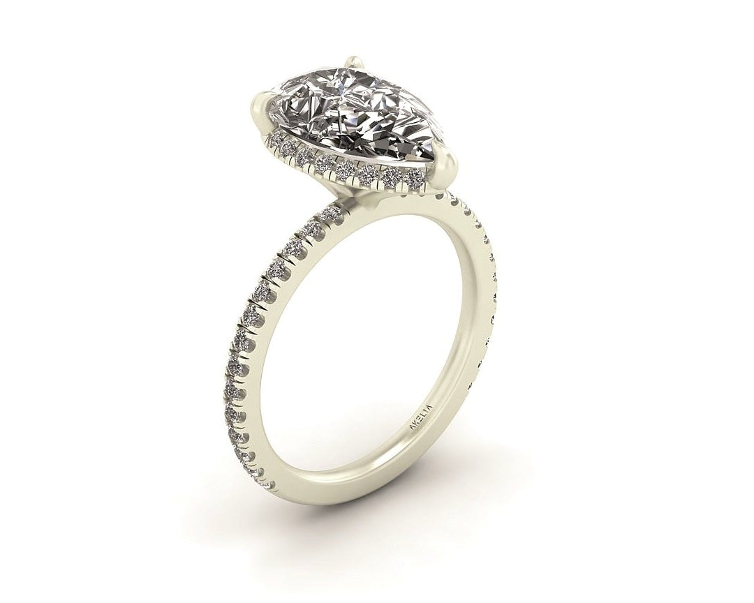 Clasped Pear Halo Pavé Engagement With Diamond Shank
