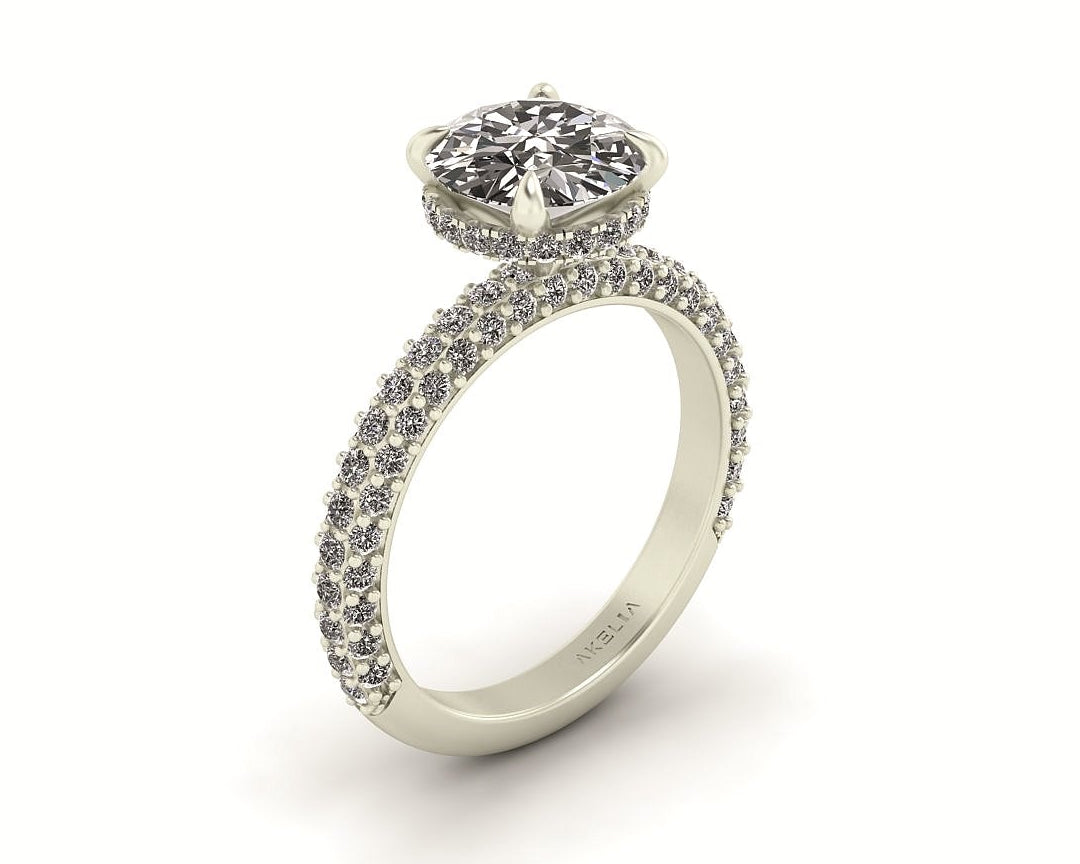 Celeste Round Hidden Halo Three Row Micro pavé Engagement Ring