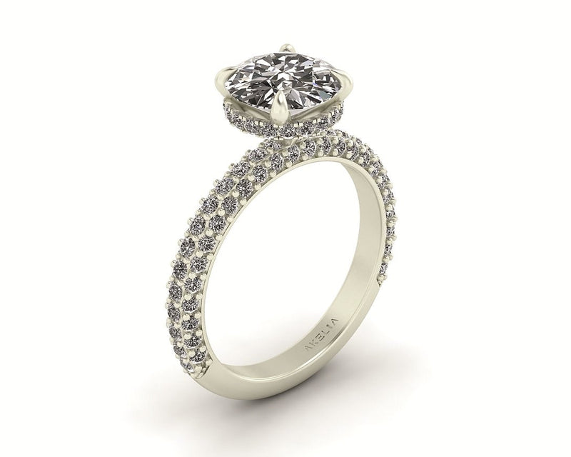 Celeste Round Hidden Halo Three Row Micro pavé Engagement Ring