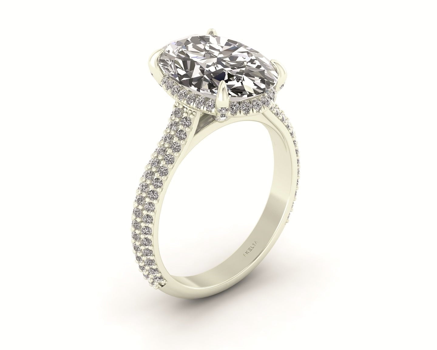 Clasped Cathedral Three Row Halo Engagement Ring