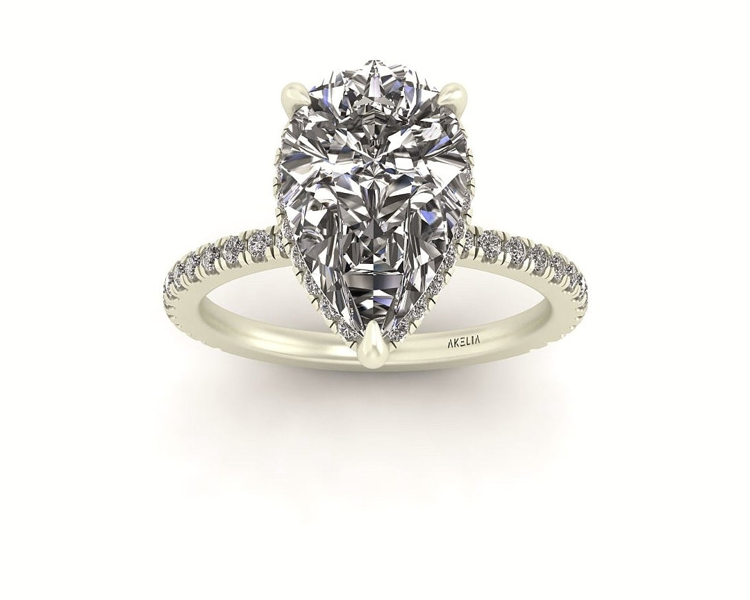 Clasped Pear Halo Pavé Engagement With Diamond Shank