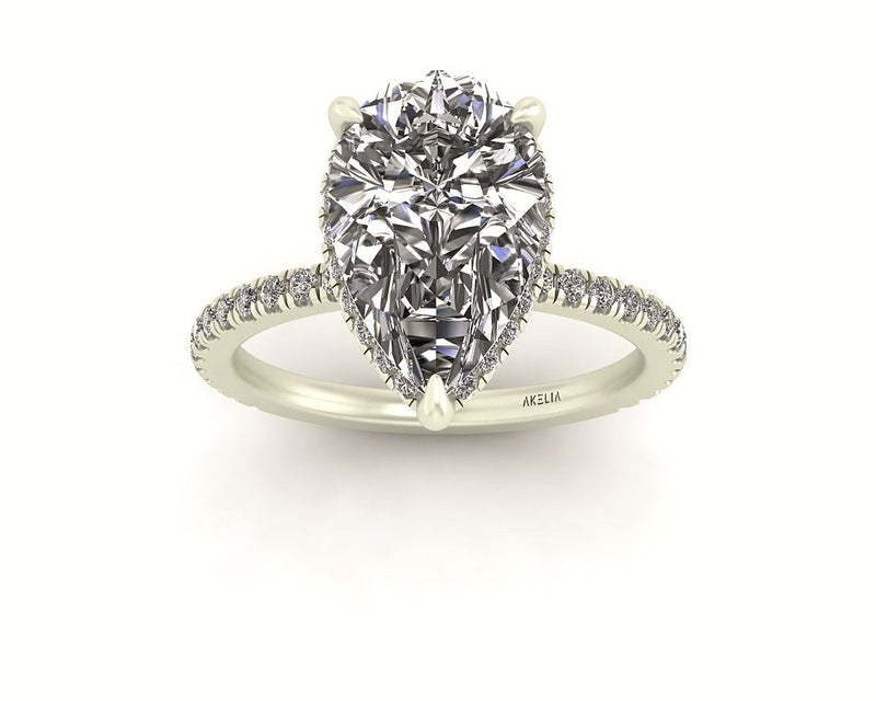 Clasped Pear Halo Pavé Engagement With Diamond Shank
