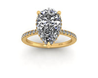 Clasped Pear Halo Pavé Engagement With Diamond Shank