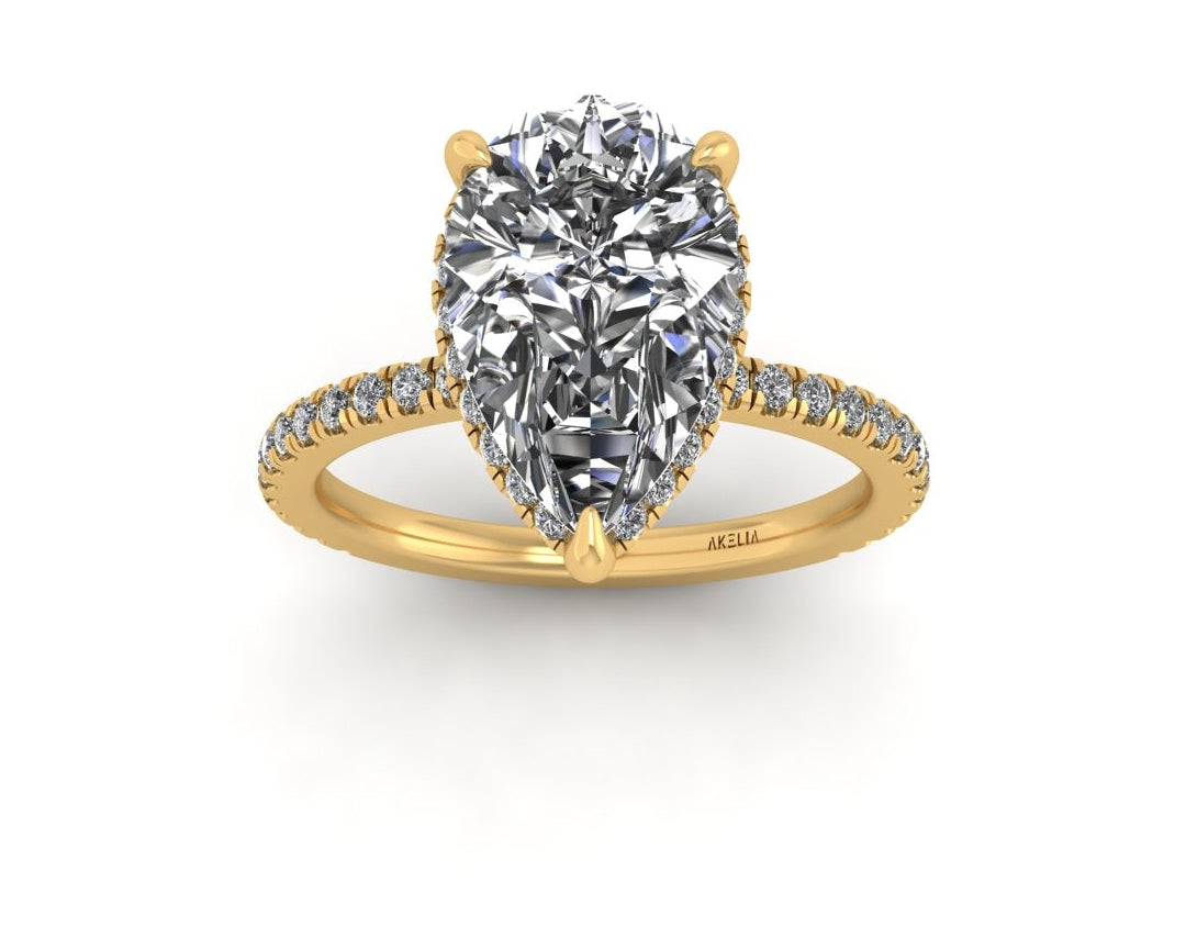 Clasped Pear Halo Pavé Engagement With Diamond Shank