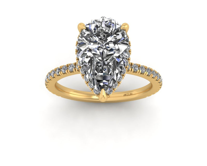 Clasped Pear Halo Pavé Engagement With Diamond Shank